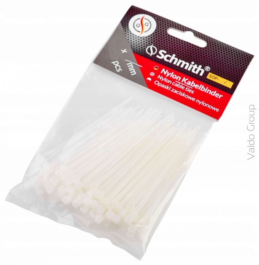 Schmith Opaski zaciskowe nylonowe 3,6x300 100 szt. Białe