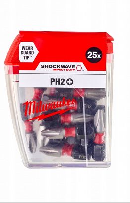 Milwaukee zestaw bitów udarowych SHOCKWAVE PH2x25 - 25 szt.